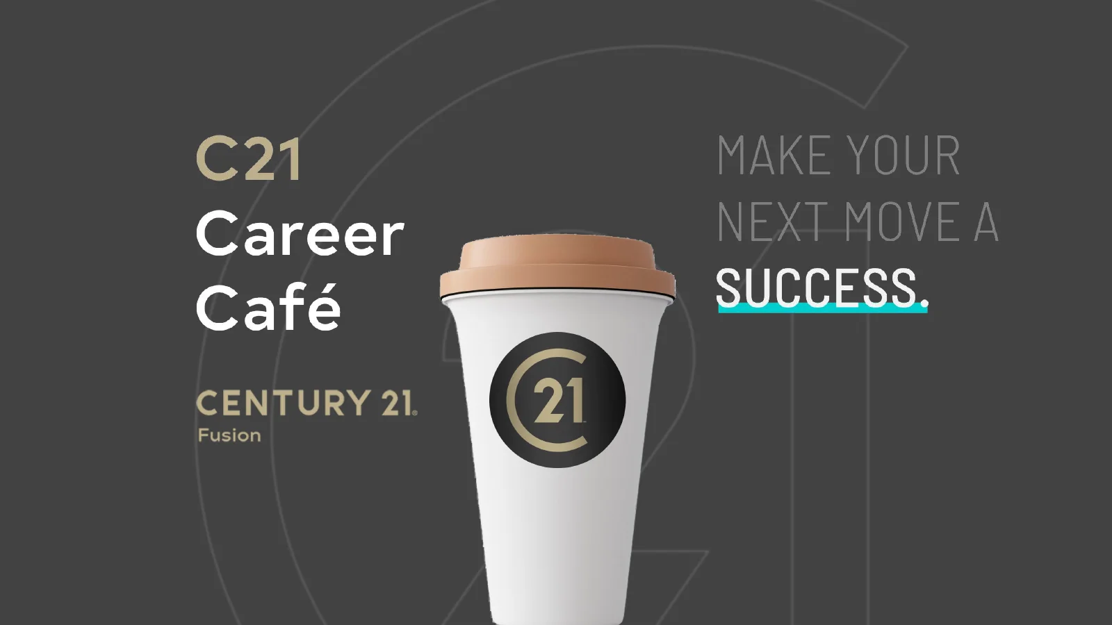 Career Café presentation cover with a coffee cup and the words Make Your Next Move a Success.
