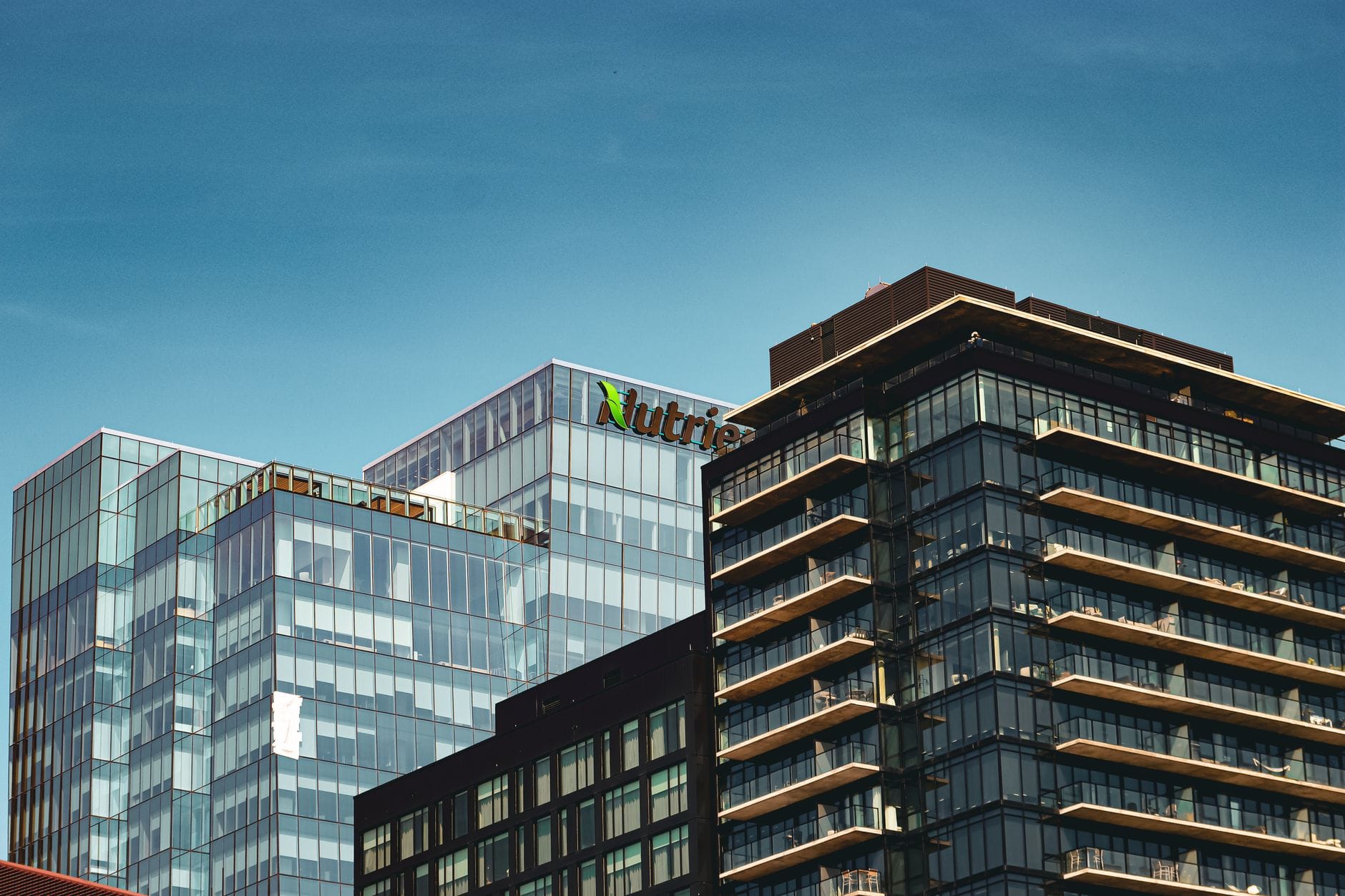 Modern urban skyline with office and apartment buildings