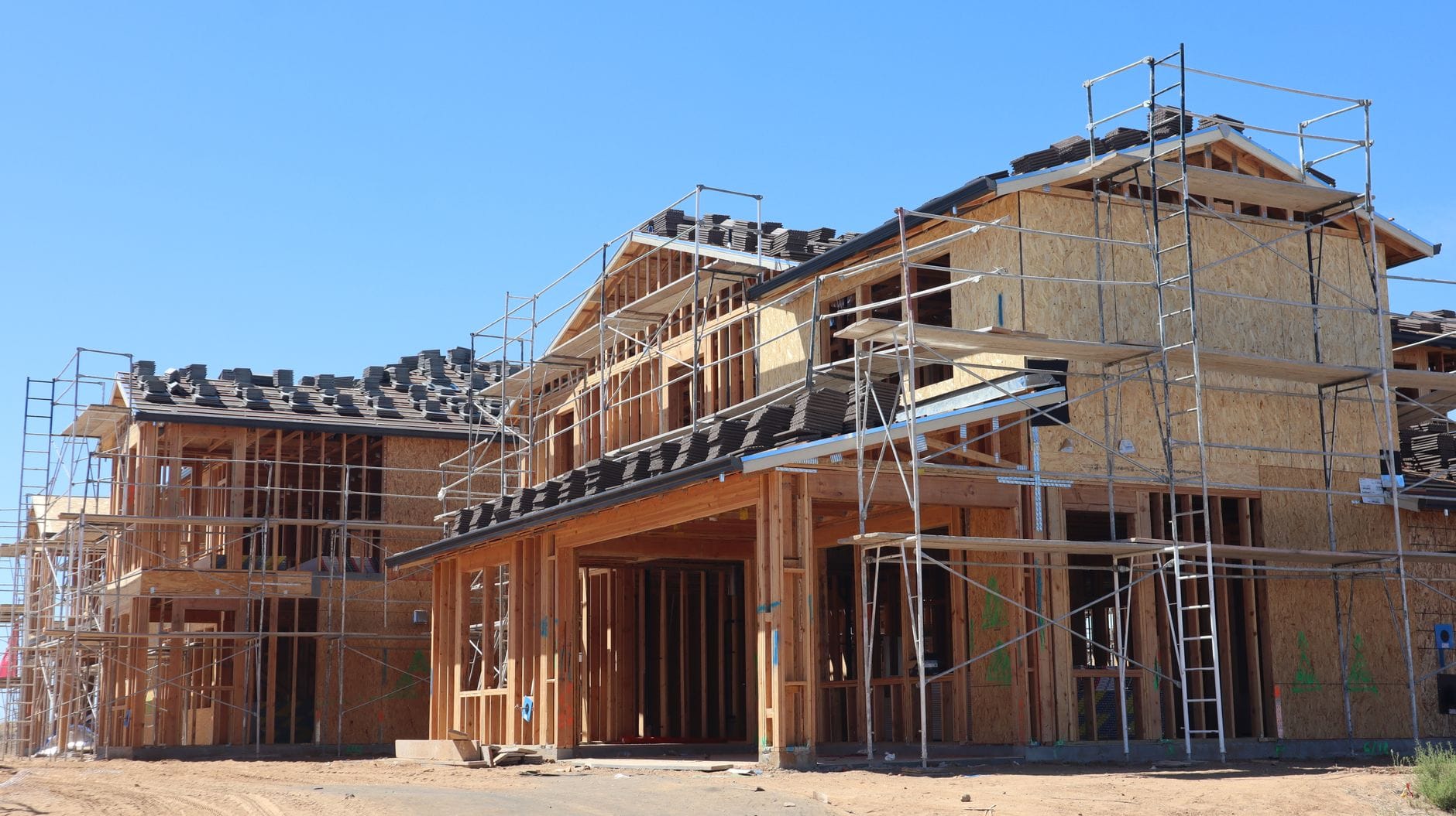 New residential homes under construction in a developing neighbourhood